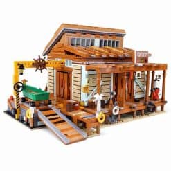 Old Fish House Shipyard PANGU PG-12004 Ideas Creator Series Street View 2027Pcs Building Blocks Kids Toy Gift Old Fish House Shipyard Boat PANGU PG 12004 Ideas Creator Street View Building Blocks Kids Toy