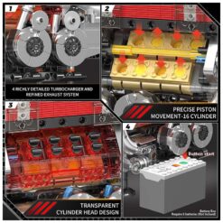 Mould King 10163 W16 Technic V8 Engine Block 955Pcs Building Blocks Bricks Kids Toy Mould King 10163 MOC Technik (W16) Two Closely Placed V8 Engines