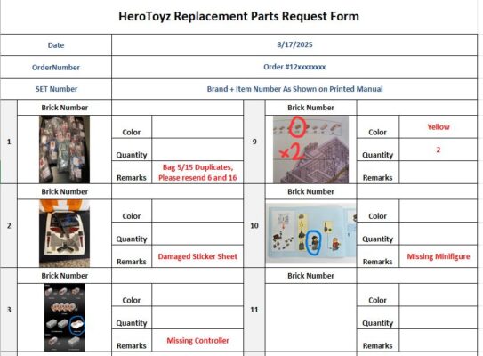 Replacement Parts Request replacement request form