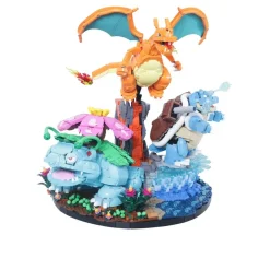 Pokemon Venusaur Charizard and Blastoise 72153 Creatures 6838Pcs Building Blocks Kids Toy 72153 Pokemon Venusaur Charizard Blastoise Building Set top down view showing all three figures