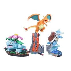 Pokemon Venusaur Charizard and Blastoise 72153 Creatures 6838Pcs Building Blocks Kids Toy 72153 Pokemon Venusaur Charizard Blastoise Building Set top down view showing all three figures