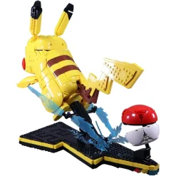 Pokemon Pikachu and Poké Ball 72152 Creatures 2050Pcs Building Blocks Kids Toy Pokemon Pikachu and Poke Ball 72152 Building Set full battle pose with Pikachu leaping from opened Poke Ball on lightning base